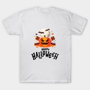 HALLOWEEN DAY SCARY PUMPKIN WITH DARK HAPPY HALLOWEEN DESIGN ILLUSTRATIONHALLOWEEN DAY SCARY PUMPKIN GOT TREATS DESIGN ILLUSTRATION T-Shirt